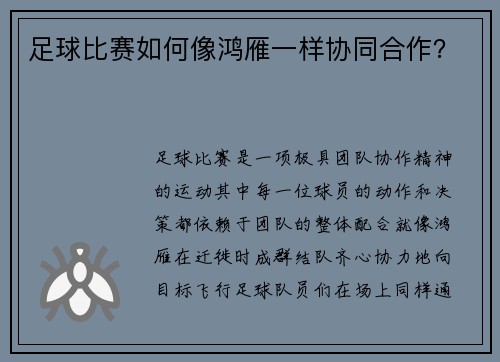 足球比赛如何像鸿雁一样协同合作？
