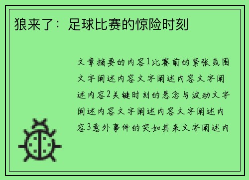 狼来了：足球比赛的惊险时刻