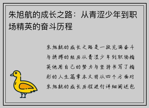 朱旭航的成长之路：从青涩少年到职场精英的奋斗历程