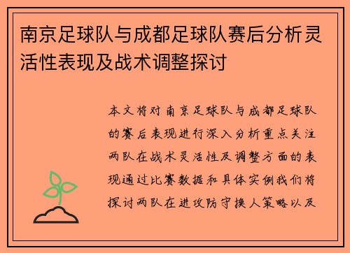 南京足球队与成都足球队赛后分析灵活性表现及战术调整探讨