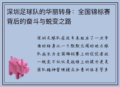 深圳足球队的华丽转身：全国锦标赛背后的奋斗与蜕变之路